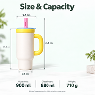 Insulated Straw Tumbler – 900ml, Removable Glass Insert - miniatura 6