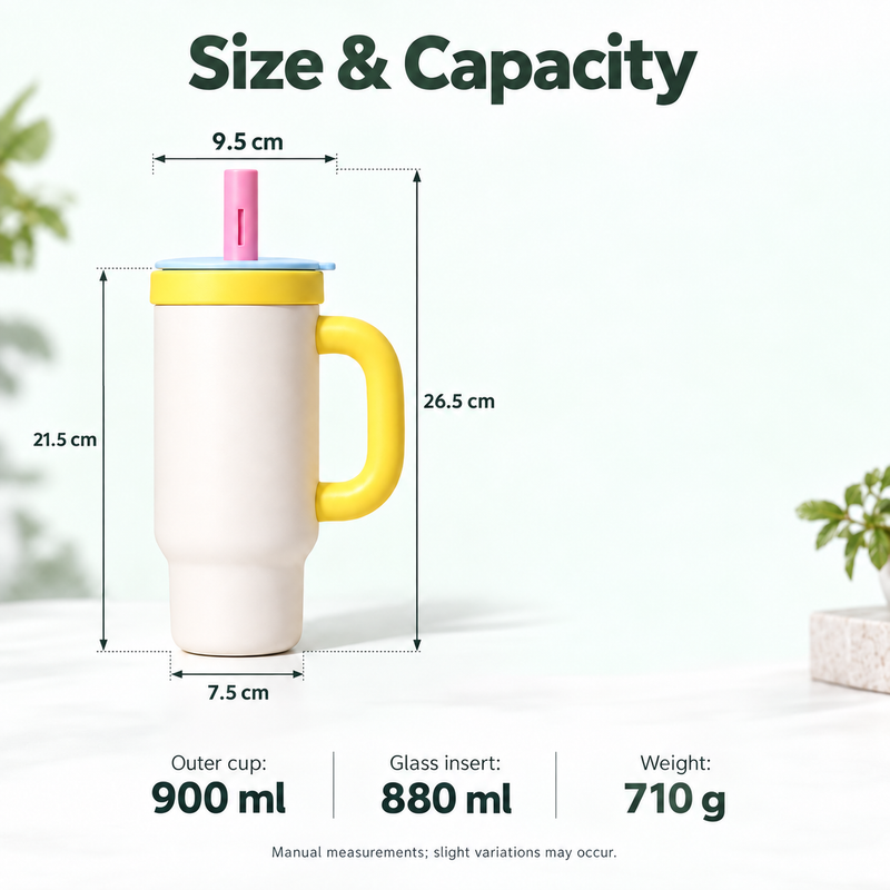 Insulated Straw Tumbler – 900ml, Removable Glass Insert - immagine del prodotto