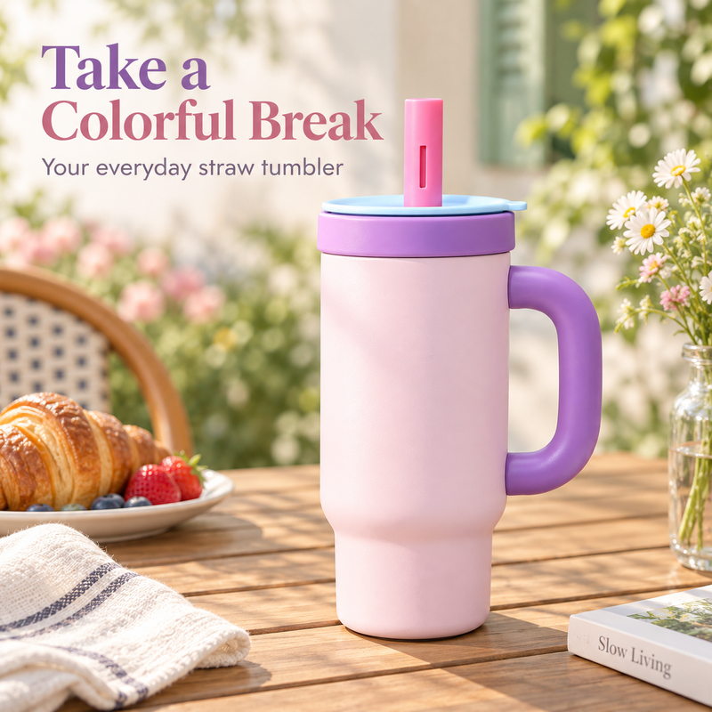 Insulated Straw Tumbler – 900ml, Removable Glass Insert - immagine del prodotto