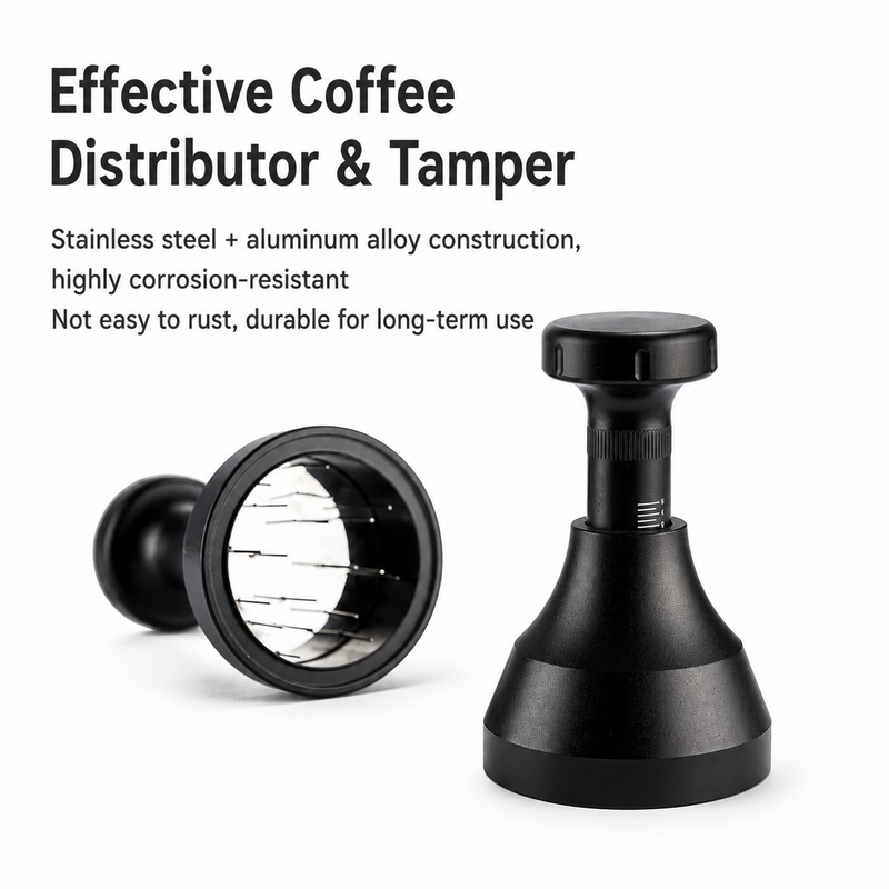 Yozcoffee adjustable needle espresso WDT distributor in black with stainless steel needles