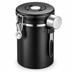 密閉コーヒーキャニスター｜1.2/1.5 L、304ステンレス鋼、一方向バルブ、日付ダイヤル・スプーン付き