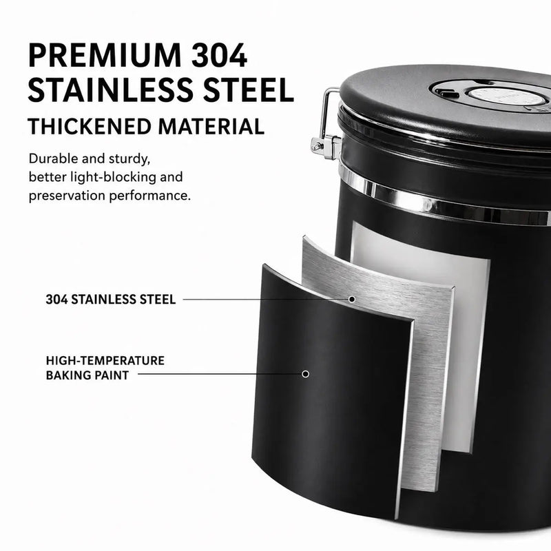 Airtight Coffee Canister 1.5-2.8L 304 Stainless Steel One-Way: yozcoffee airtight coffee canister 304 stainless steel one (5)
