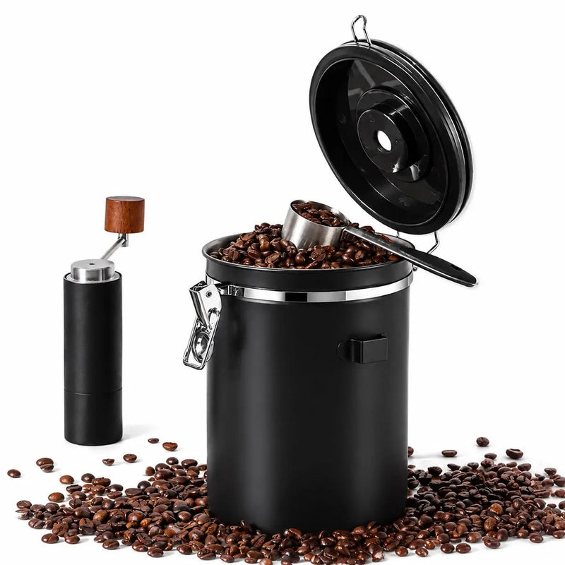 Airtight Coffee Canister 1.5-2.8L 304 Stainless Steel One-Way: yozcoffee airtight coffee canister 304 stainless steel one (6)
