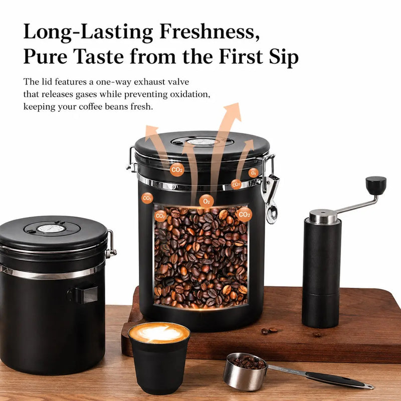 Airtight Coffee Canister 1.5-2.8L 304 Stainless Steel One-Way: yozcoffee airtight coffee canister 304 stainless steel one (7)