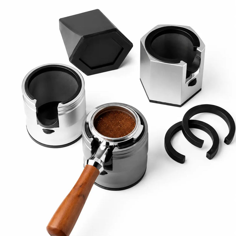 Espresso Tamping Stand Aluminum Alloy Adjustable Portafilter: yozcoffee aluminum alloy espresso portafilter tamping stan (5)