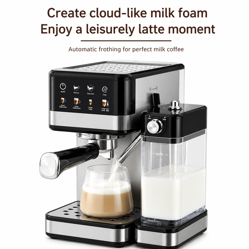 Yozcoffee automatic milk frothing espresso maker creating milk foam for latte drinks