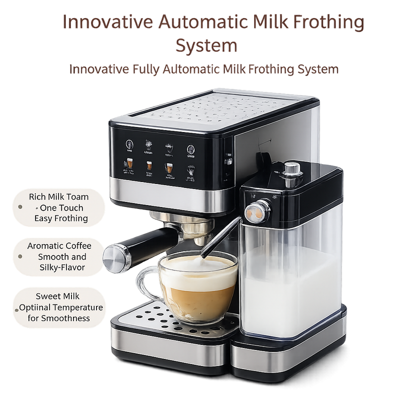 Yozcoffee automatic milk frothing espresso maker system overview with one touch drink controls