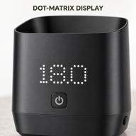Close-up of the coffee bean scale dot-matrix display and power button