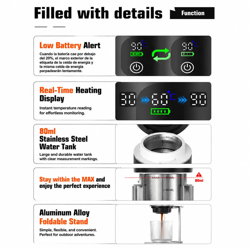 Portable Capsule Coffee Machine NS/DG Capsules & Ground Coffee: portable function details