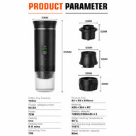 Portable Capsule Coffee Machine NS/DG Capsules & Ground Coffee: dimensions specifications infographic