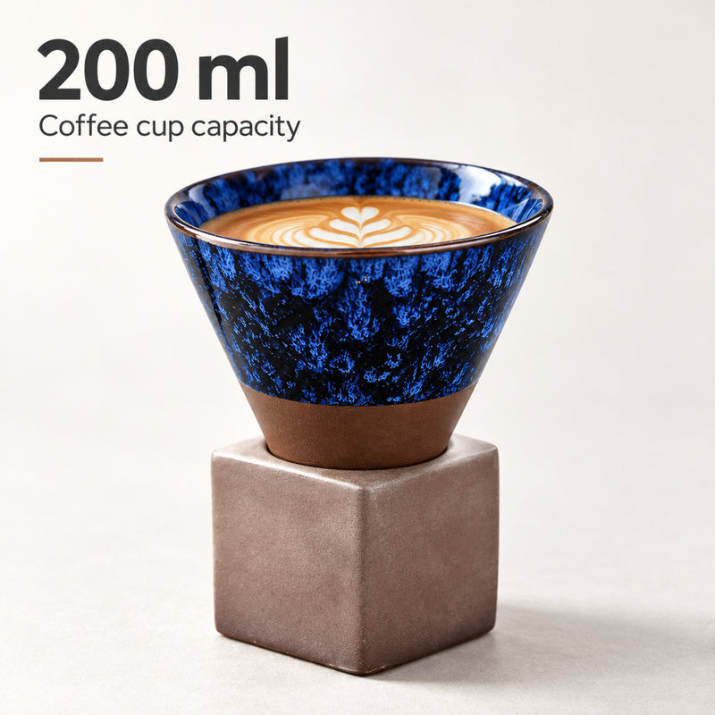 200ml kiln-glazed ceramic coffee cup with latte and brown square base