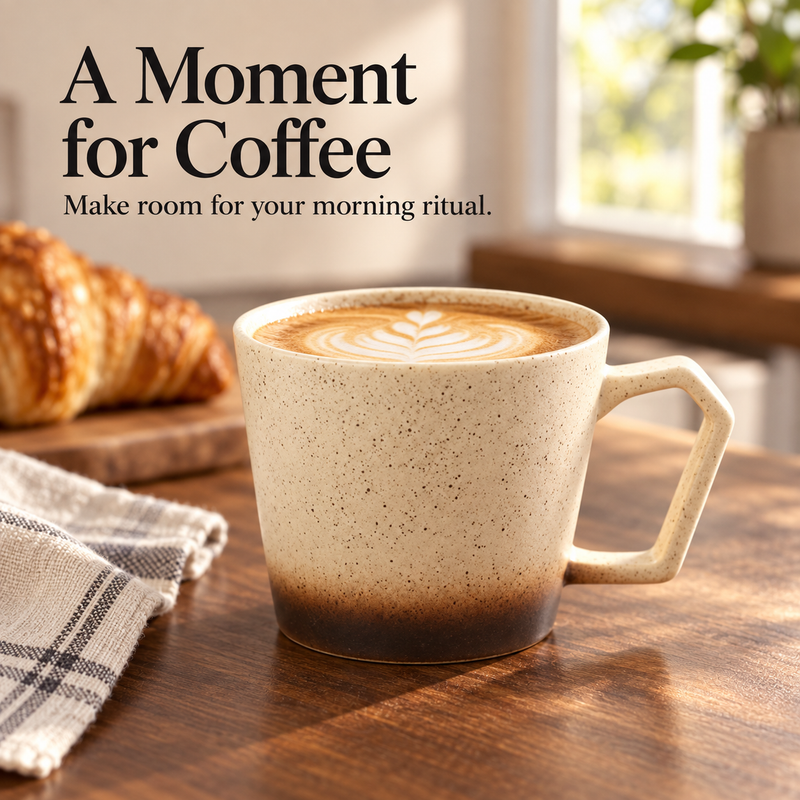 Ceramic Coffee Mug 360ml with Geometric Handle - Produktbild