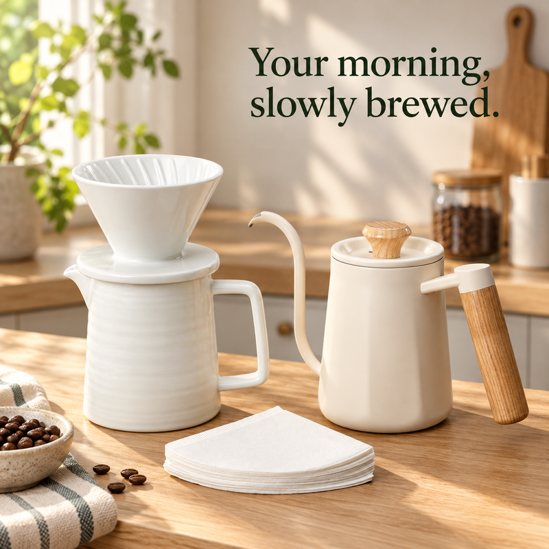 Ceramic Pour Over Coffee Kit – 450ml Server, Optional Kettle - Produktbild