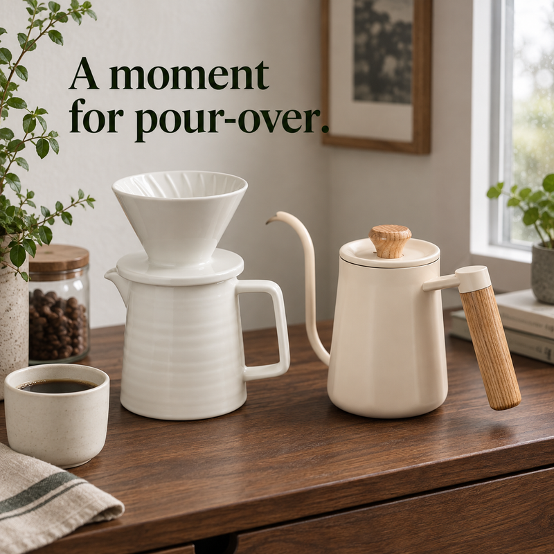 Ceramic Pour Over Coffee Kit – 450ml Server, Optional Kettle - Produktbild