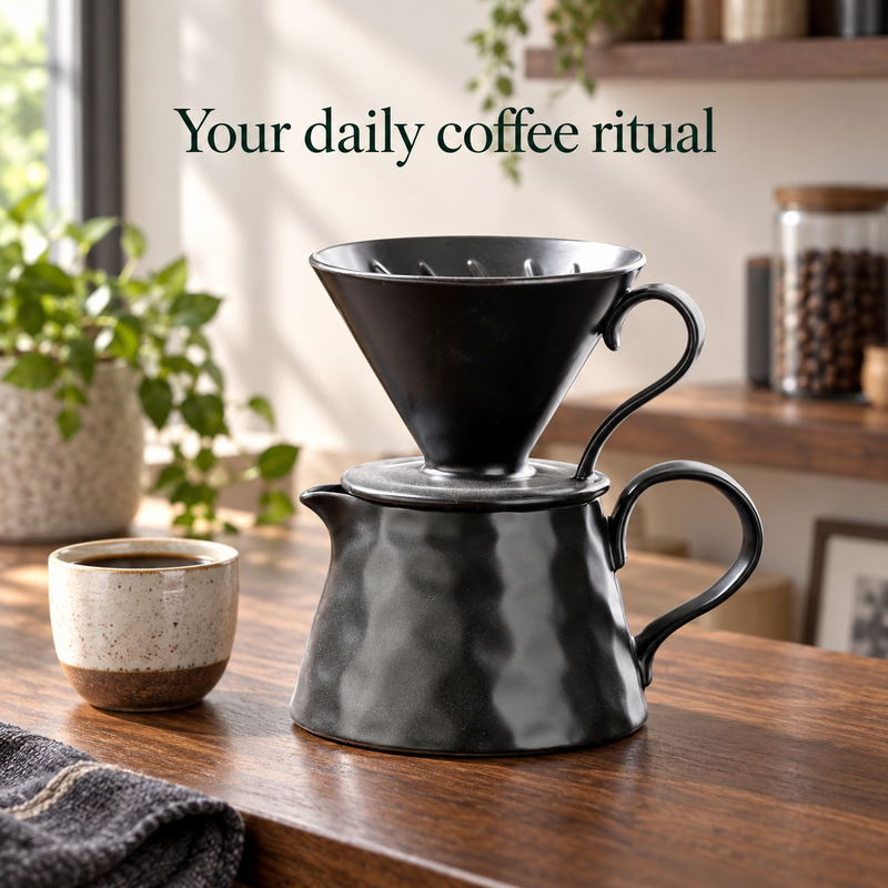 Ceramic Pour Over Coffee Set – 450ml Server & Dripper - Produktbild