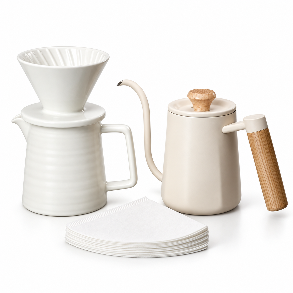 Ceramic Pour Over Coffee Kit – 450ml Server, Optional Kettle - Produktbild