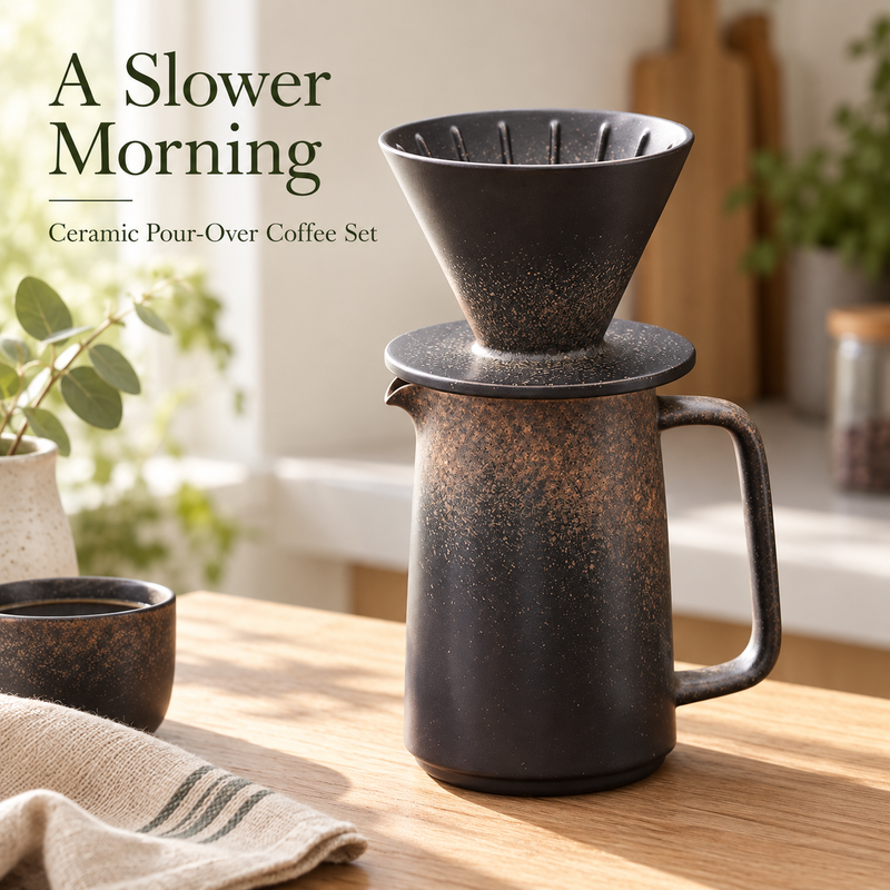 Ceramic Pour Over Coffee Set – 550ml Server & Dripper - Produktbild