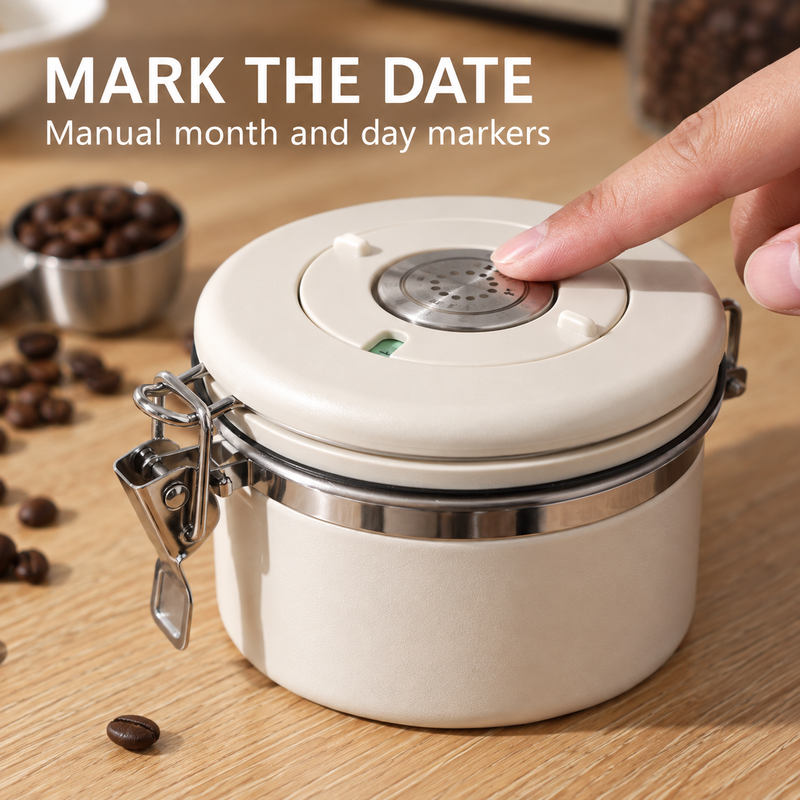 Coffee Bean Canister – 500ml, Stainless Steel & Date Dial - immagine del prodotto