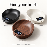 Coffee bean scale bowl in Black, White and Walnut-look ABS finishes