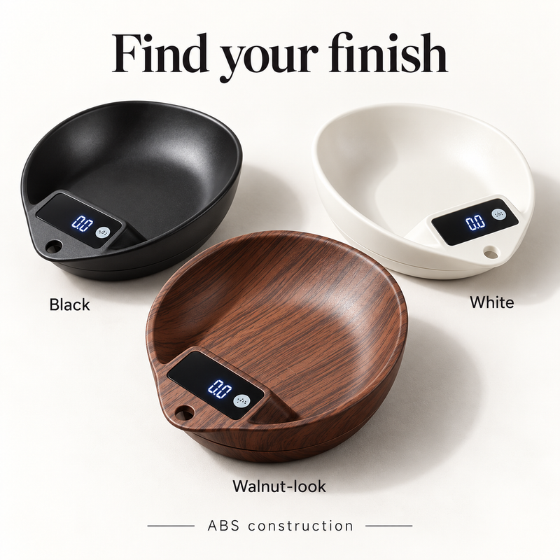Coffee bean scale bowl in Black, White and Walnut-look ABS finishes