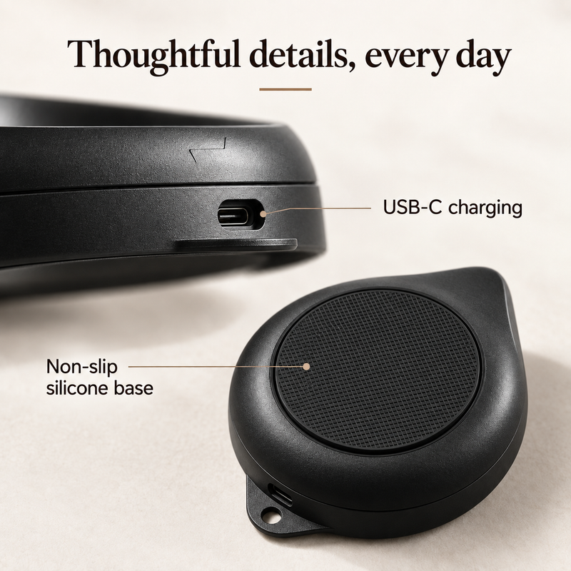 Black coffee scale bowl USB-C charging port and non-slip silicone base