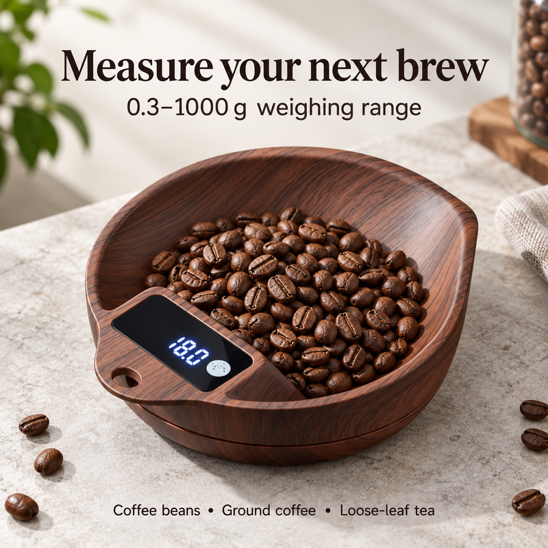Coffee bean scale bowl with a 0.3 to 1000 g weighing range