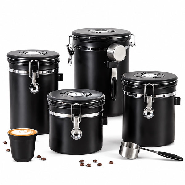 Alternate view of Yozcoffee airtight coffee canister size options in 1.5L 1.8L and 2.8L