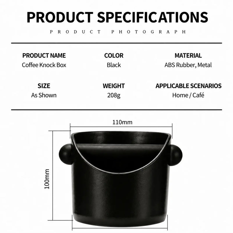 Coffee Knock Box 0.45L ABS Rubber Metal Espresso Bar: specifications infographic