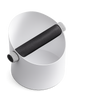 Top view of the Yozcoffee silver coffee knock box with silicone knock bar