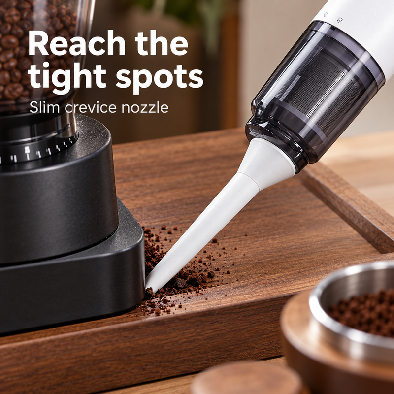 Handheld Coffee Cleaning Vacuum – 50W, 130ml Dust Cup, White - immagine del prodotto