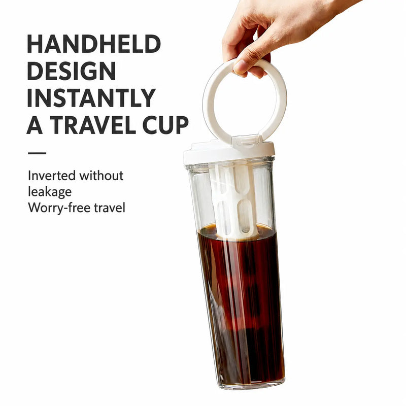 Cold Brew Infuser Bottle 600ml BPA-Free Slim Filter: travel handle