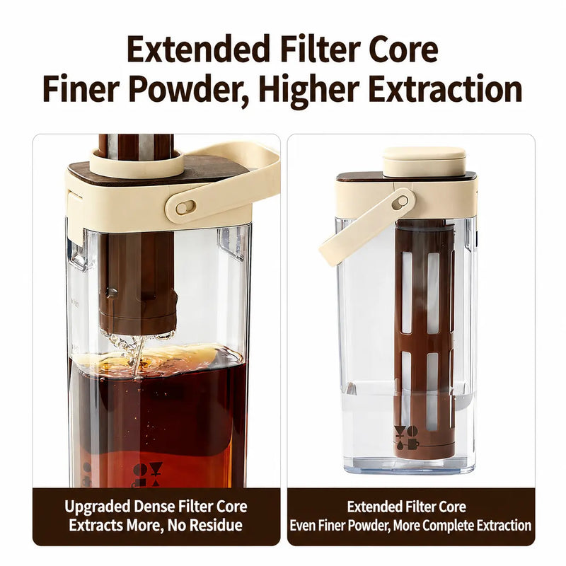 Cold Brew Coffee Pitcher 1000ml BPA-Free Filter Apricot/White — shown in a home coffee-bar setup