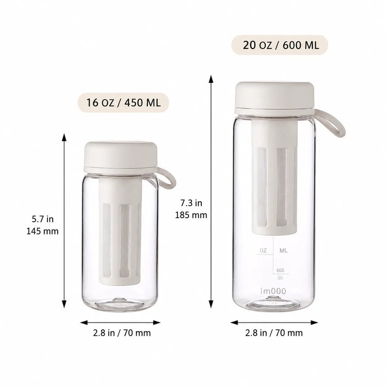 Cold Brew Infuser Bottle 450/600ml Glass Tea Coffee Brewer: dimensions 450ml 600ml