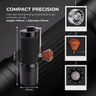 Yozcoffee manual coffee grinder compact size and precision feature graphic