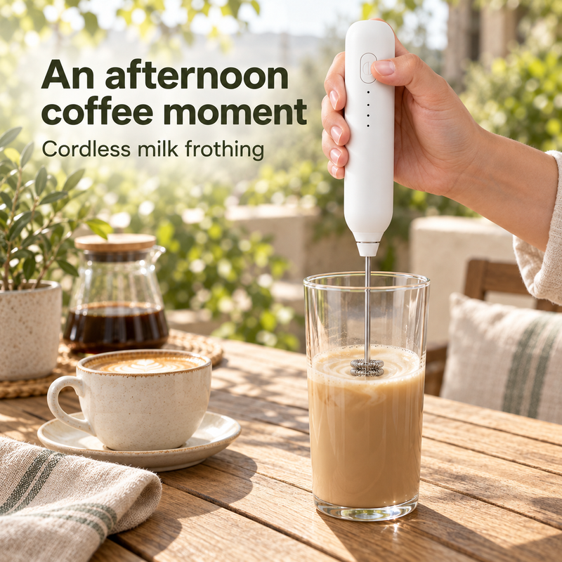 Handheld Milk Frother – USB-C, 3 Speeds, Double-Ring Head - productafbeelding