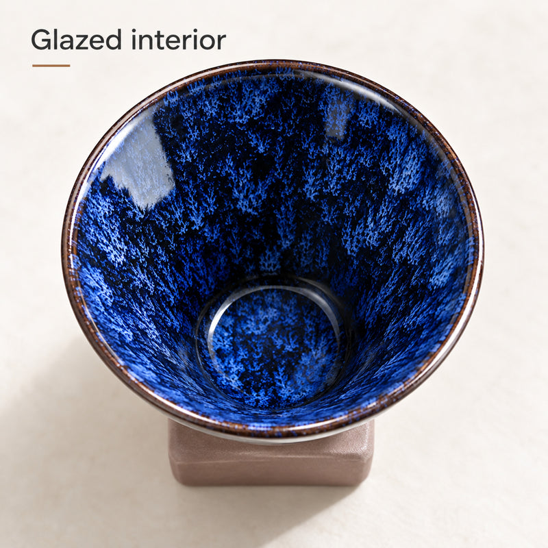 Top view of the Deep Blue ceramic cup showing its glazed interior
