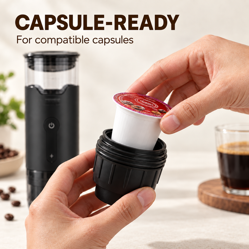 Compatible coffee capsule being inserted into the DK-818 capsule holder