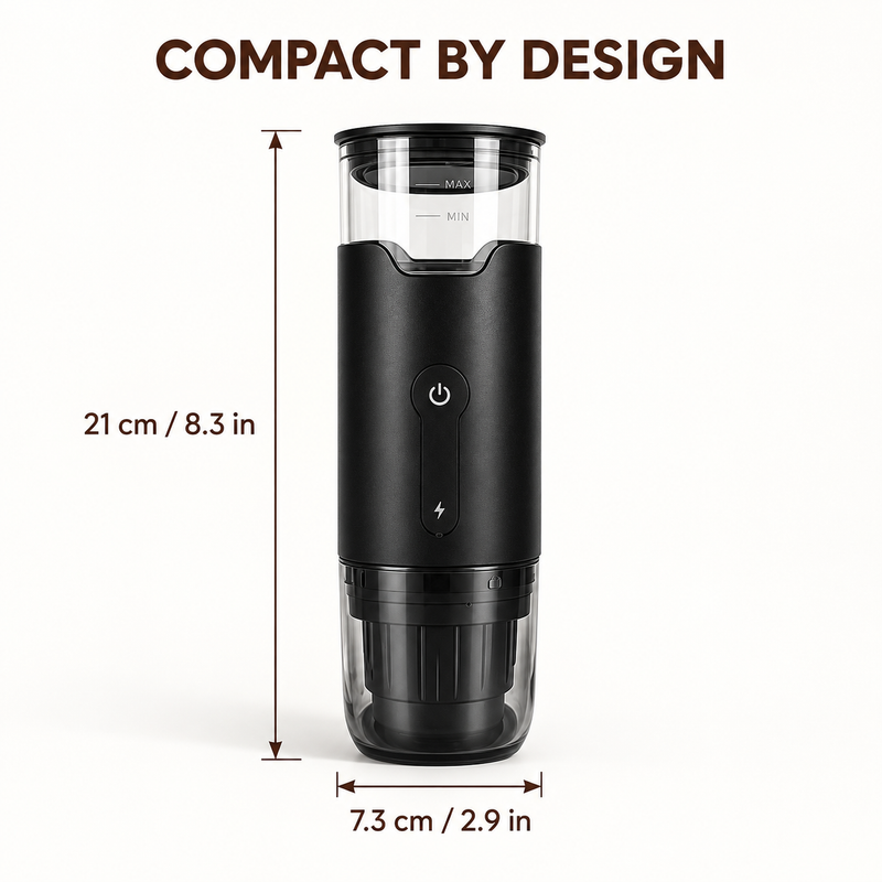 DK-818 portable espresso maker dimensions: 21 cm high and 7.3 cm wide