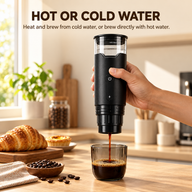 DK-818 portable espresso maker brewing with hot or cold water
