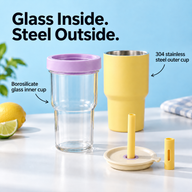 Double-Cup Straw Tumbler – 590/600ml, Glass & Stainless Steel - miniatura 5