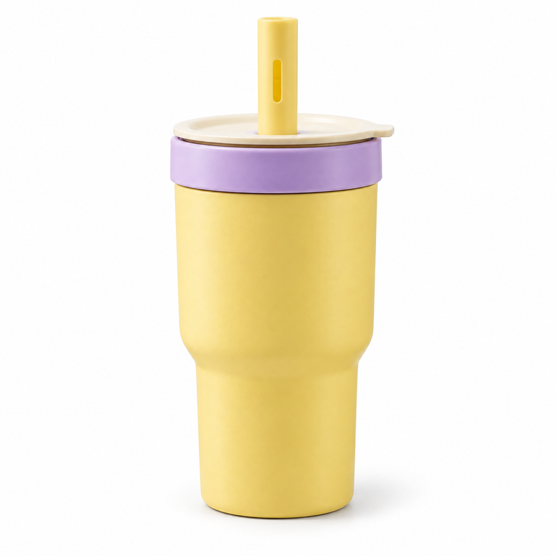 Double-Cup Straw Tumbler – 590/600ml, Glass & Stainless Steel - immagine del prodotto
