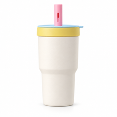 Double-Cup Straw Tumbler – 590/600ml, Glass & Stainless Steel