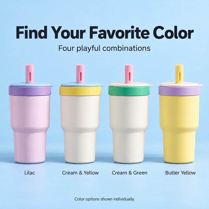 Double-Cup Straw Tumbler – 590/600ml, Glass & Stainless Steel - immagine del prodotto