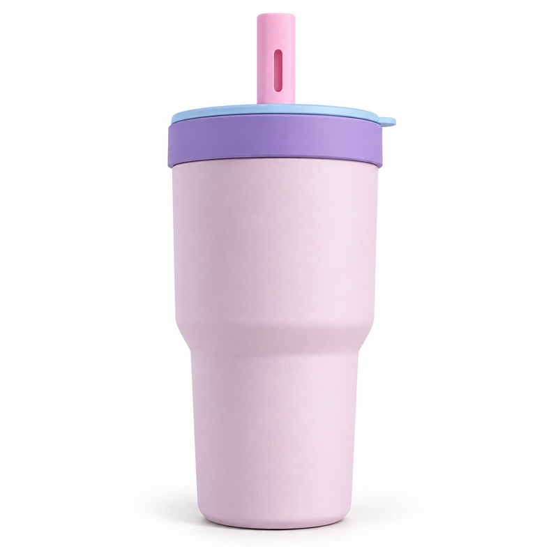 Double-Cup Straw Tumbler – 590/600ml, Glass & Stainless Steel - immagine del prodotto
