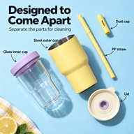 Double-Cup Straw Tumbler – 590/600ml, Glass & Stainless Steel - miniatura 8