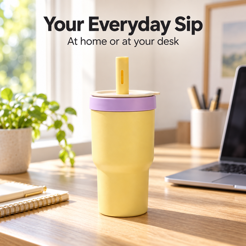 Double-Cup Straw Tumbler – 590/600ml, Glass & Stainless Steel - immagine del prodotto