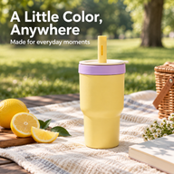 Double-Cup Straw Tumbler – 590/600ml, Glass & Stainless Steel - miniatura 3