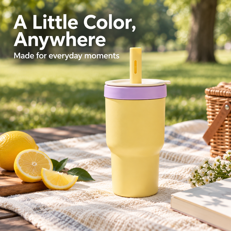 Double-Cup Straw Tumbler – 590/600ml, Glass & Stainless Steel - immagine del prodotto