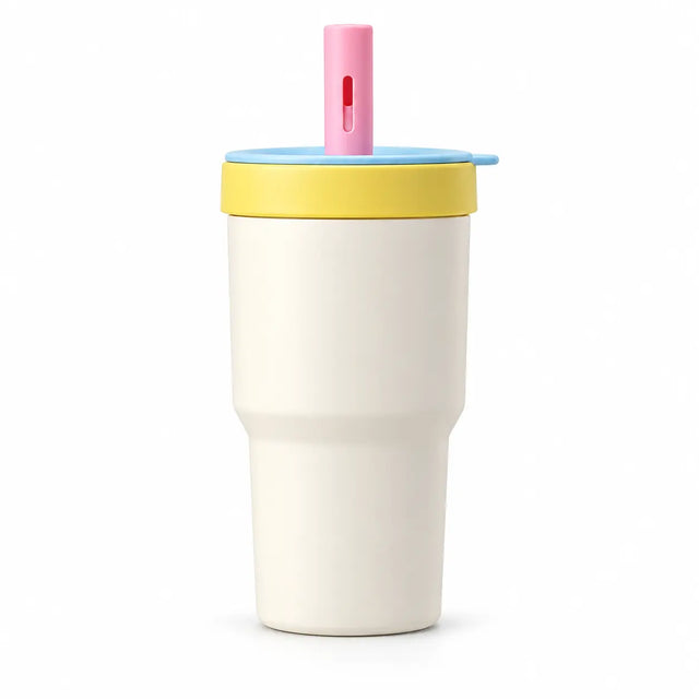 ガラスストロータンブラー｜590/600 ml、取り外し可能なガラスインサート＆304ステンレス鋼製カップ、アイス・ホットコーヒー対応