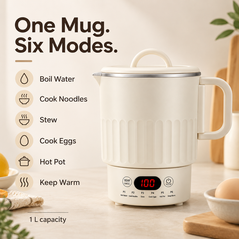 Six electric cooking mug modes: boil water, cook noodles, stew, cook eggs, hot pot and keep warm